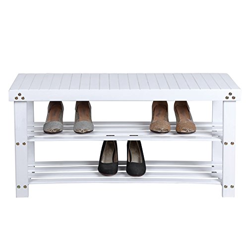 Songmics Schuhbank Sitzbank Schuhregal Badregal aus Bambus lange Version 90 x 45 x 28,7 cm Weiß LBS90B - 3