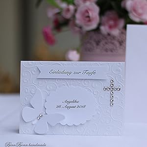 12 Einladungskarten Einladung Taufeinladung Taufe Baby weiss Handarbeit binnbonn