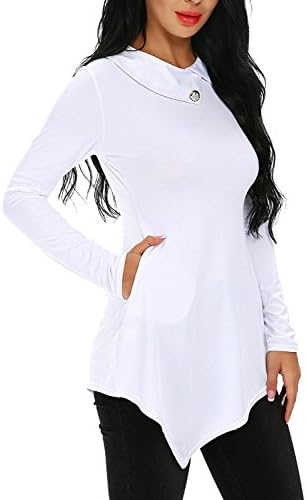 Maistore Women Long Sleeve Oblique Collar Blouse Irregular Hem Knitting Casual Button Pullover Top with Pocket (White S)