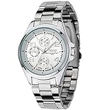 Herrenuhr, Business modische Stahlband wasserdicht Quarz Armbanduhr(Weißes Zifferblatt)