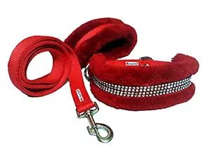 Skora Nylon Dog Collar & Leash with Fur 0.75 Inch-Red-Small