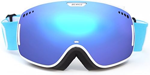 Uzexon Anti-fog Windproof Ski Pro Snowboarding Hiking Goggles with Dual-layer Lens,UV Protection for Skiing Skating Hiking (Blue, Blue Revo(VLT 18.4%))