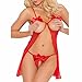 Produktbild Dessous Babydoll Nachtwäsche, cinnamou Frauen Spitze Sexy Unterwäsche Puppe Mantel Nachtwäsche + G-String Kleid Dessous Se t (M, Rot)