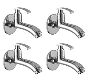 SPAZIO Pulse Brass Long Nose/Long Body Bib Cock Tap with Wall Flange for Bathroom/Kitchen - Pack of 4