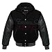 Produktbild Echt Leder Herren Sweatshirt Varsity Ärmel/Wolle Letterman Jacke W/Kapuze Alle Schwarz NEU Regular)