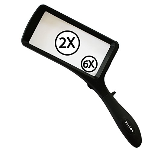 Kovira Lupa Rectangular Ancha Luz LED     Aumento de 2X 6X     Mango Suave Dise  ada con Amplia Zona de Visi  n     Lente Iluminada para Leer Letras Peque  as  Mapas  Monedas  Estampillas y Joyas