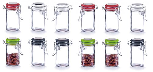 12 Gewürzgläser Zeller Vorratsgläser mit Bügelverschluss in 60 ml / 140 ml / 250 ml | 4 Farben wählbar (60 ml, bunt gemischt)