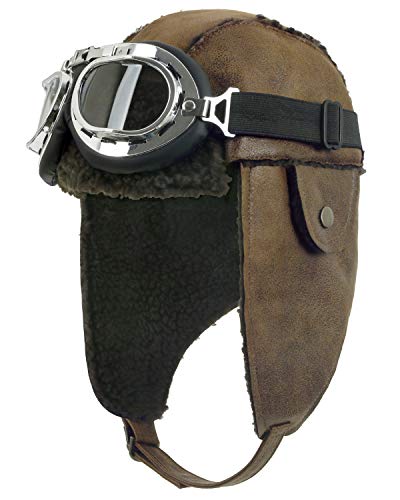 ililily Aviator Hat Winter Snowboard Fur Ear Flaps Trooper Trapper Pilot Goggles, Light Brown