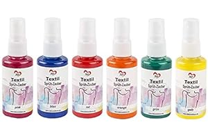 IDEEN MIT HERZ Fabric Spray Paint – 6 x 50ml – Yellow, Green, Orange, Red, Blue, Pink