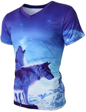 Leapparel Herren Cool Entworfen 3D Druck V-Ausschnitt Kurzarm T-Shirts Tees Tops