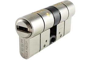 Tesa Assa Abloy, T75D3030N, Cilindro de Alta Seguridad, T70 DS, Doble Embrague, Leva Larga, Llave - Llave, Niquelado, 30 x 30 mm
