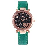 Filfeel Armbanduhr für Damen Dreamy Sternenhimmel Analoganzeige Quarzwerk Uhr(Grün)