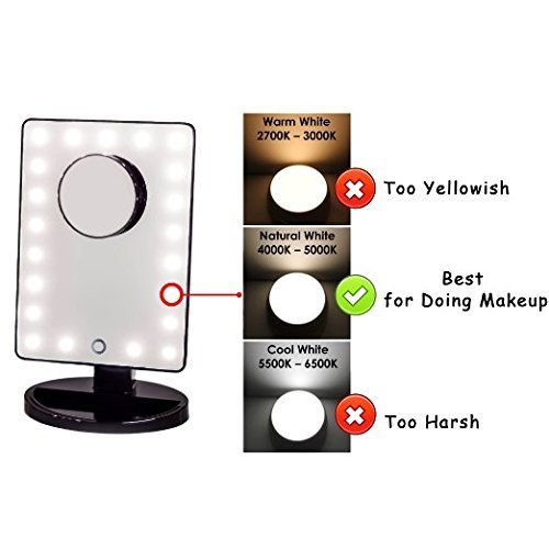 Kosmetikspiegel, Cozyswan Make up Spiegel mit LED Beleuchtung Schminkspiegel Dimmbar durch Touch-Schalter 16 LEDs Ultra-High Definition Tischspiegel Standspiegel Batteriebetrieben Schwarz - 5