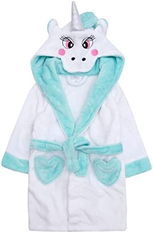 Girls Unicorn Robe With Hood &amp; 3D Sparkly Wings Aqua Or Pink (2-3, Aqua/White)