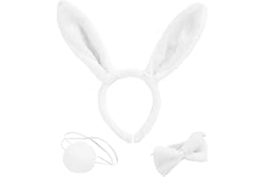 MIVAIUN 3-teiliges Hasen-Cosplay-Kostüm, Hasenohren-Set, Hasenohren, Stirnband, Fliege, Hasenschwanz für Kinder und Erwachsene, Halloween, Ostern, Kostüm, Party, Cosplay, Kostümdekoration