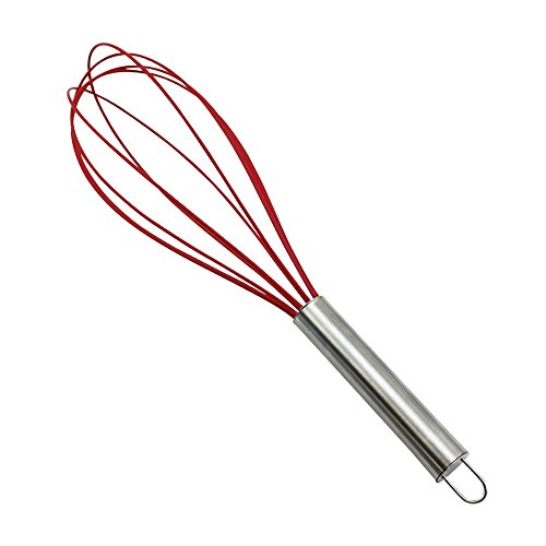 COM-FOUR® 2 Stück Schneebesen Edelstahl, Drähte mit Silikonüberzug , 29 cm, rot & blau - 2