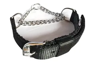 RvPaws Heavy Weighted Durable Dog Choke Collar Pet Nylon Half Chain Collar Half Choker Stainless Steel Dogs Collars Size - 1.25 inch X-Large for Giant and Large Breed Dog (Black)