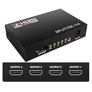 APM 1x4 HDMI Splitter 4 Ports, HDMI Splitter 1 in 4 Out, Supports 3D 4K x 2K @30HZ FHD 1080P Supports 4 TV's Or Multi Monitors Adapter at Same Time