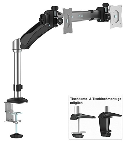 RICOO Tischhalterung für 2 Monitore TS3711 Monitorhalterungen Schwenkbar Neigbar mit Gasdruckfedergelenk LED Monitor Tisch Ständer PC Bildschirm Dual Monitorhalterung Monitorständer max. VESA 100×100 - 2