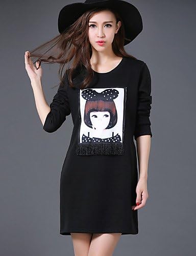 LYQ/ Women's Character Patchwork Black Dress Vintage Casual Round Neck Long Sleeve , black-3xl , black-3xl