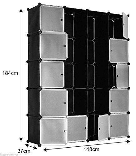 Kronenburg Regalsystem Steckregal Schrank Regal Kleiderschrank Garderobe – 184 x 148 x 37 cm – Transparent - 4