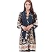 Produktbild AXIANQI Frühling Und Herbst Sommer Paar Satin Kurzarm Pyjamas Dunkelblauer Druck Langer Nachthemd A (Farbe : Women, größe : XXXL)