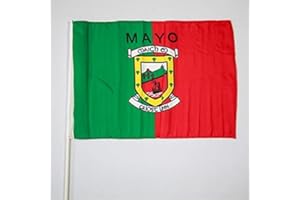 FlagSuperstore© Mayo GAA Official Flag 12" x 18″ With Stick - Sleeved 45cm x 30cm - Crested Irish Gaelic Football Hurling