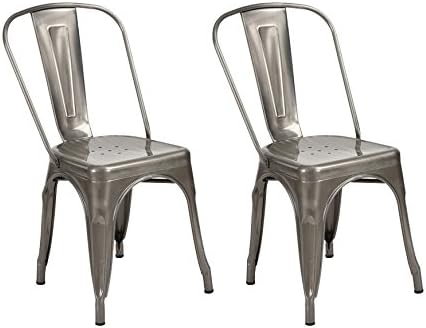 N.B.F Tolix Style Metal Chair - Set of 2 Lucency Silver Dining Chair Kitchen Chair made of Iron / Metal stackable Industrial Inspiration
