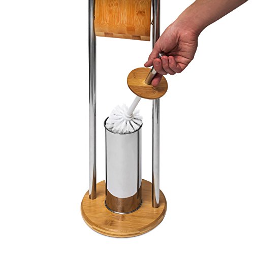 Relaxdays 10019178 WC-Garnitur Bambus und Toilettenpapierhalter, Bürstenhalter inklusive Toilettenbürste aus Kunststoff mit hygienischem Auffangbehälter rostfreier Edelstahl, natur - 2