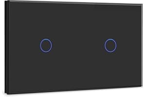 BSEED interruptor tactil 1 Gang 1 Vía+ 1 Gang 1 Vía,interruptor táctil de pared Negro con indicador LED, 500W interruptores de luz pared con con panel de vidrio templado,sin cable neutro