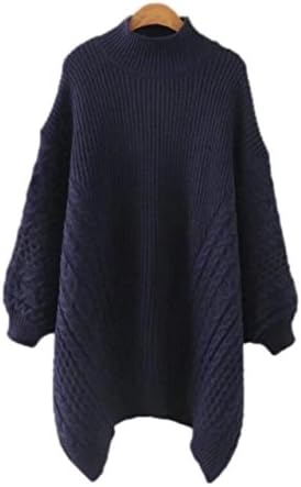 ZGJQ Sweater Knit Sweater Tunic Thick Sweater Plus Fertilizer To Increase The Bouncing Bat Sleeve Turtleneck Turtleneck Sweater,Blue-OneSize