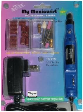 NEW ! VOGUE PROFESSIONAL ® - Salon Experts since 1979 - Nail Drill Grinder PRO Powerful Slim Salon Professional Electric Nail File complete. Featherlight handpiece Nail Art Drill KIT Electric FILE Buffer with 7 Specialty Bits for Acrylics UV Gel Shellac or Natural nails Portable Salon Machine Manicure Pedicure or removal of calluses. USA design. Dremel bits compatible. AC 230 V. 2016 Model includes color instructions on how to use
