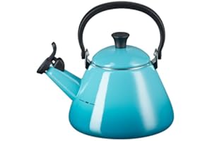 Le Creuset Bouilloire Kone Pour Cuisinière avec Sifflement, Acier Émaillé, 1,6 L, Bleu Caraïbes, 92000200490000