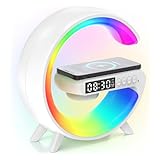 Sunrise Alarm Clock Wake Up Light With Bluetooth Speaker, Wireless Charger, Bedside Night Lamp With Snooze Function, Dimmable Night Light, Rgb Color Changing, Atmosphere Lamp For Bedroom (white)