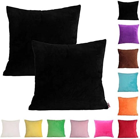 PLANDV® Solid Color Chenille Decorative Cushion Cover Pack of 2,Available in 14 Colors &amp; 6 Sizes(70x70cm,Black)