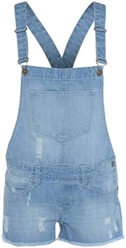 Girls Denim Style Dungaree Shorts Dress Jumpsuit Size 7/8 9/10 11/12 13 Monica (7/8, Light Blue)