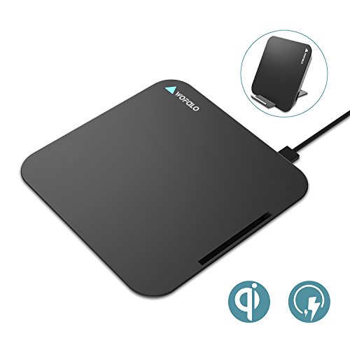 Cargador Inalámbrico Rápido, Wofalo 2 en 1 Soporte Almohadilla Qi Cargador Portátil Dock Con Carga Rapida 10W para Samsung Galaxy S8/S8 Plus/S7/S7 Edge/S6 Edge Plus Estándar 5W para iPhone8/8 Plus,iPhone X y Todos Móviles con QI (Negro)