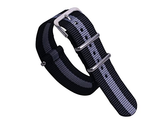 18mm Black/Grey Two Tone High-end Superior NATO style Nylon Watch Band Strap Replacement for Men
