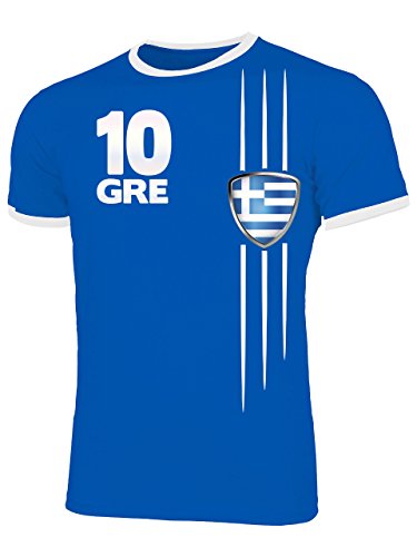 Griechenland 3321 Fussball Fanshirt Herren Ringer Fun-T-Shirts Blau Weiss XXL
