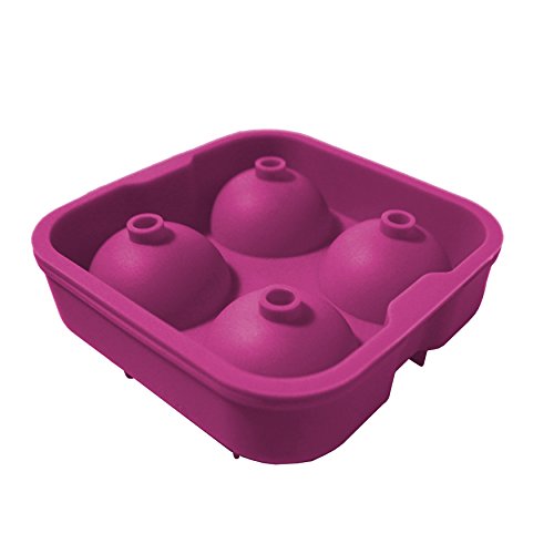 PRIMANEO – 4er Eiskugelform Ice Balls XXL 4 Eiskugeln Silikonform Eiswürfelform Eiskugeln Sphere Mold Maker Whiskey Gin Wodka (Pink) - 2