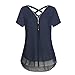 Produktbild JURTEE Womens Sommer Lose Chiffon Kurzarm Tank V-Ausschnitt Reißverschluss zurück Kreuz Hem Scoop T Shirts Tops BluseMarine,2XL