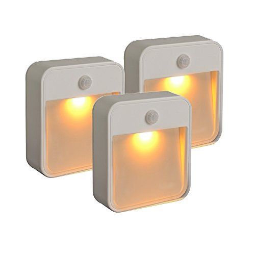 Mr. Beams MB720A Sleep Friendly Battery-Powered Motion-Sensing LED Stick-Anywhere Nightlight with Amber Color Light (3 Pack)
