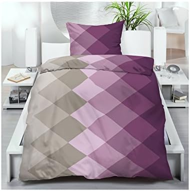 Microfibre Bed Linen 135 x 200 cm Set of 2 or 4 Piece Bed Sheet Set Purple Grey Rhombus Pattern Gradient, Microfibre, multicoloured, 2-teiliges Set