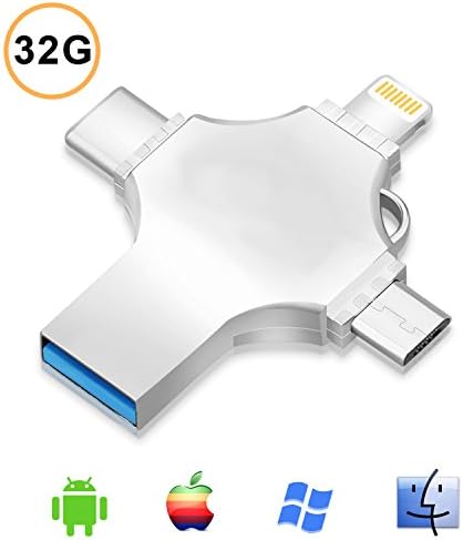 wolongshiji 32 GB USB iPhone Flash Drive Memory Stick, Thumb Pen Jump Drive OTG(4 in 1) with Lightning Type C Mirco USB Connector Memory Expansion for iPhone iPad Android iOS PC