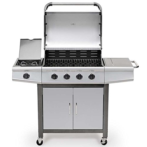 TAINO® Gasgrill BBQ Grillwagen 4 Edelstahl-Brenner 1 Seitenkocher Gas-Grill TÜV Farbe Schwarz oder Silber / Anthrazit (4+1) (Silber + Set) - 2