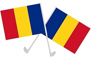RABLUE Romania Car Flag 18'' x 12'' - Romanian Car flags 30 x 45cm - Romania Large Hand Waving Flag(2pcs)
