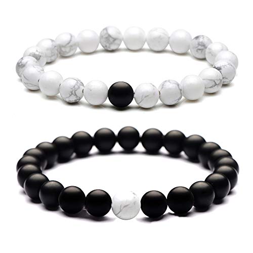 Epoch World 2 Pcs 8MM Bracelets Perle Homme Femme Bracelet Couple Distance Bracelet en Pierre Un boîte à Bijoux idéal Cadeau Bijoux Saint-Valentin