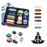 Chakra Stone Healing Crystals Set In Box, Natural Reiki Healing Crystal Points Gemstone Wand Set For Meditation Crystal Therapy Anxiety Relief Balancing Yoga Crystals And Gemstones For Beginner(14pcs)