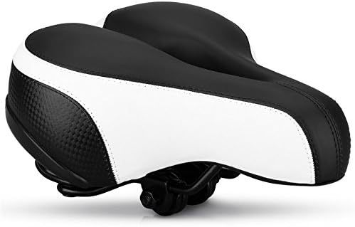 YAFEE Shockproof Comfortable Big Bum Sprung Bike Saddle Soft Thick Comfort Broad Bike Cushion with Rear Reflector for Mountain Road City Bike Cycling (White)