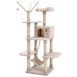 FEANDREA Árbol para Gatos, Rascador con Nidos, Hamaca, Plataformas y Bolas de Juego, 154 cm, Colores Opcionales, Beige PCT86M